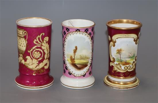 Three English porcelain spill vases, c.1825 tallest 10.5cm